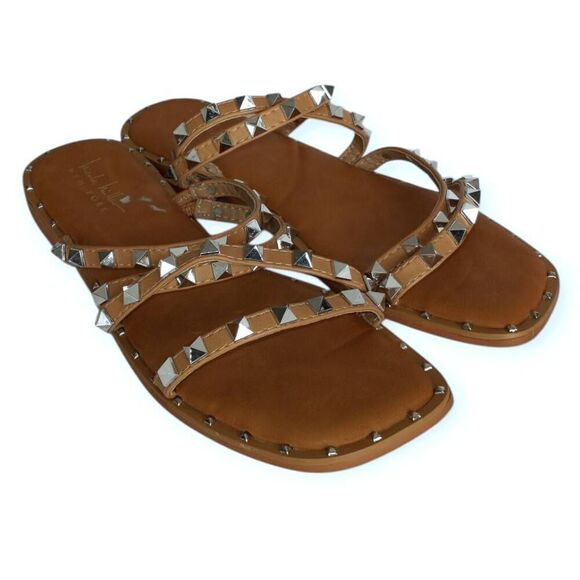 NICOLE MILLER NUDE SILVER STUDDED SANDALS SZ.8.5 EUC. - Picture 1 of 7